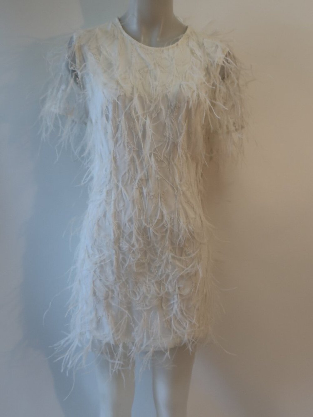 NWT Women Milly Rana White (Item-7014) Short Sleeve Feather Mini Shift Dress S - Picture 5 of 14
